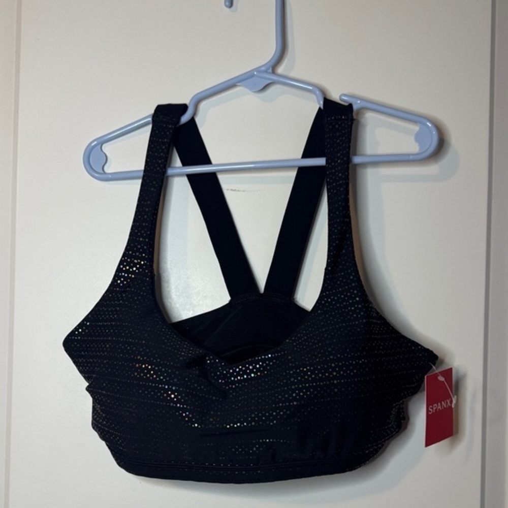 Spanx NWT women’s low impact metallic‎ mist sports bra XS black